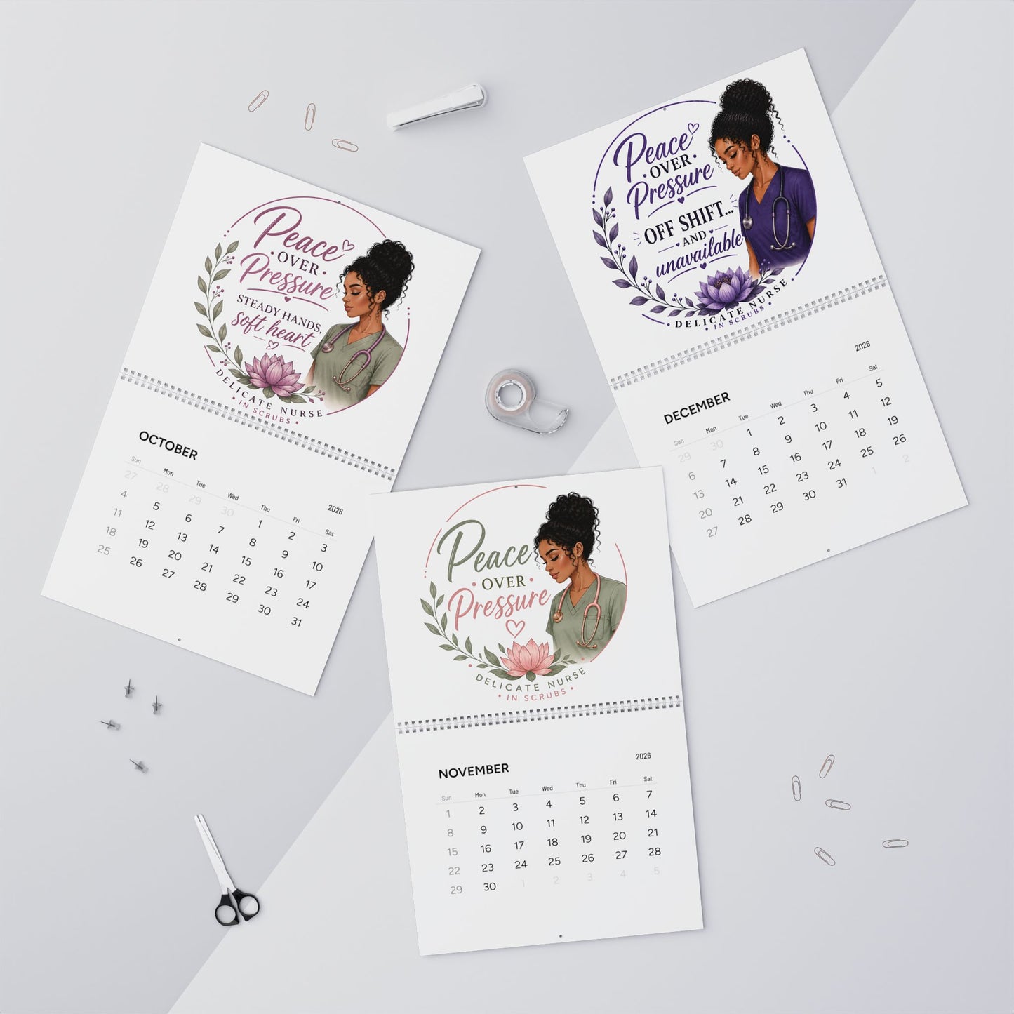 Peace Over Pressure 2026 Wall Calendar Inspirational Nurse Self-Care Calendar