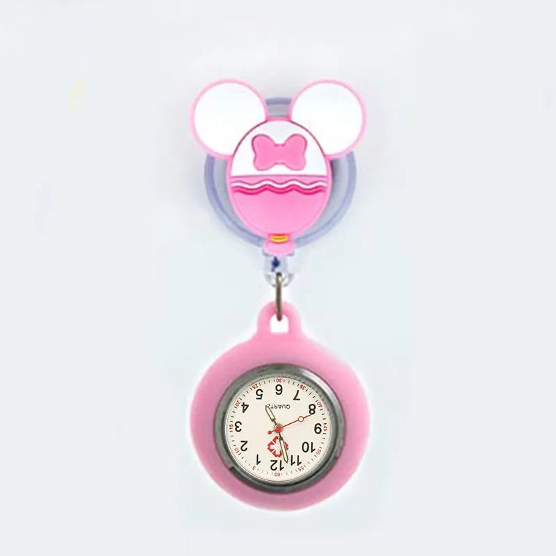 Retractable Cartoon Pattern Nurse Doctor Pocket Hang Clips Watches Colourful Hospital Medical Women Mens Badge Reel Clock