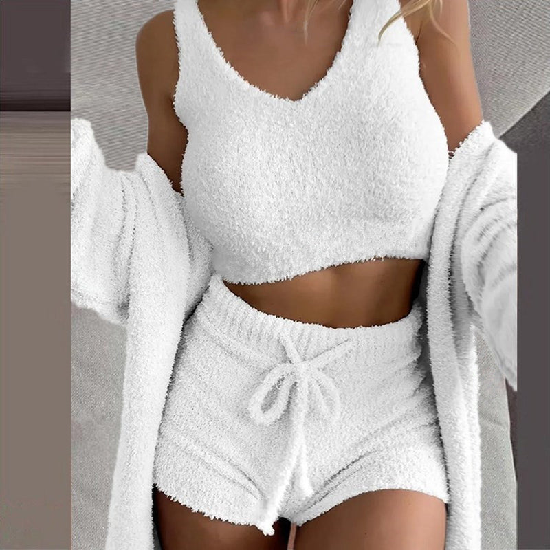 Winter Plush Loungewear Casual Three-Piece Pajama Set
