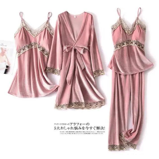 Satin Sleepwear with Robe Nightgown Pants
