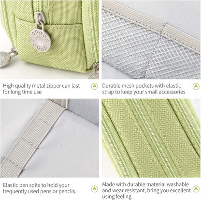 Large Capacity Pencil Case 3 Compartment Pouch Pen Bag for School Teen Girl Boy Men Women (Green)