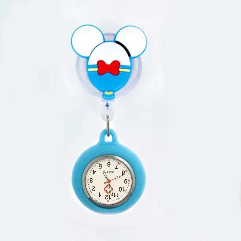 Retractable Cartoon Pattern Nurse Doctor Pocket Hang Clips Watches Colourful Hospital Medical Women Mens Badge Reel Clock