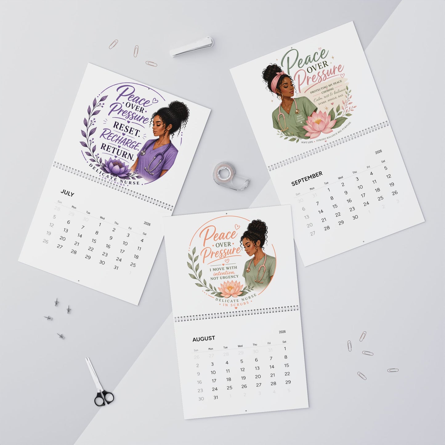 Peace Over Pressure 2026 Wall Calendar Inspirational Nurse Self-Care Calendar