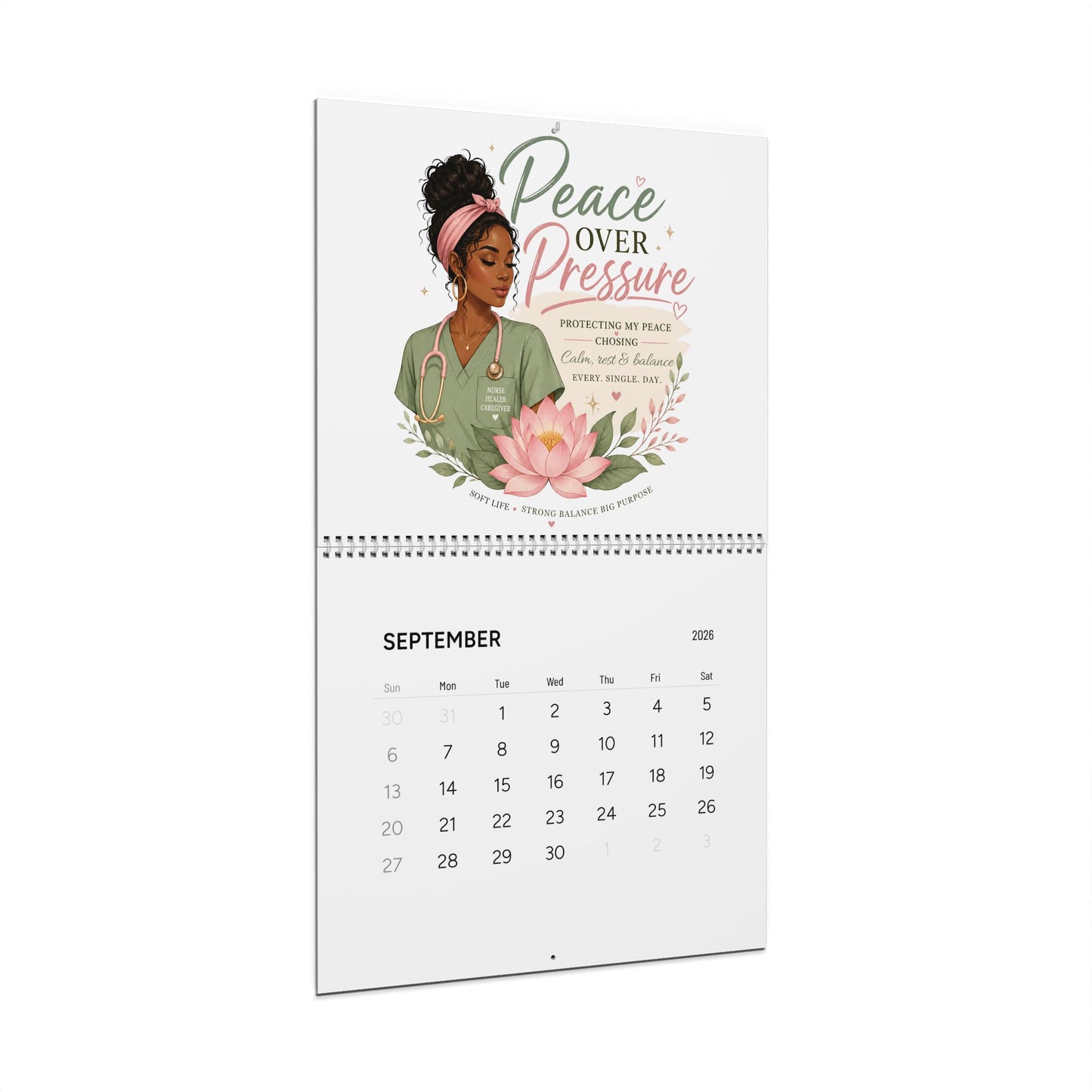 Peace Over Pressure 2026 Wall Calendar Inspirational Nurse Self-Care Calendar