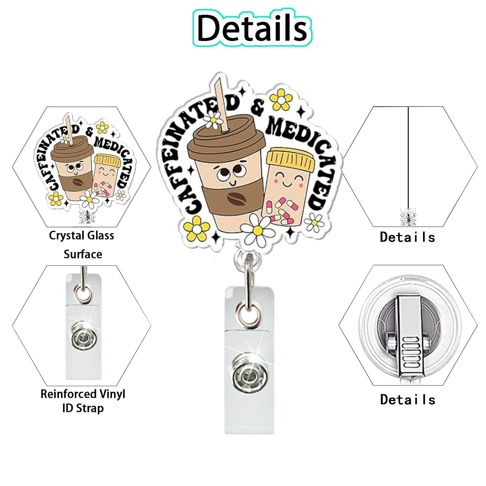 Acrylic English Badge Holder Clip Rotating Alligator Clip Retractable Badge Reel for Doctor Nurse Teacher Student Halloween Gift