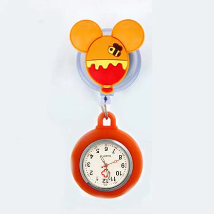 Retractable Cartoon Pattern Nurse Doctor Pocket Hang Clips Watches Colourful Hospital Medical Women Mens Badge Reel Clock