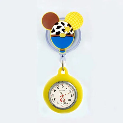 Retractable Cartoon Pattern Nurse Doctor Pocket Hang Clips Watches Colourful Hospital Medical Women Mens Badge Reel Clock