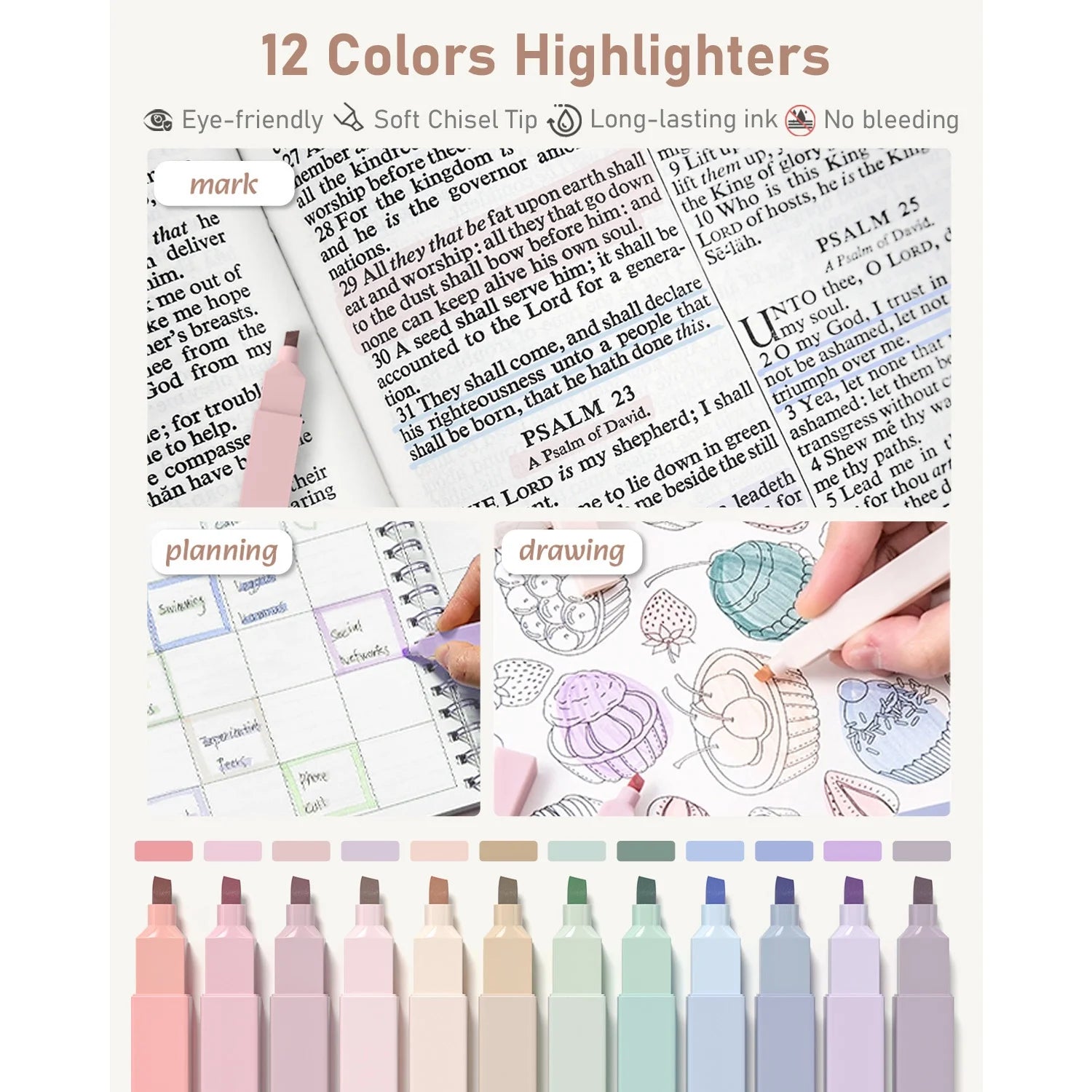 39 PCS Cute Supplies with Pen Case- 5 Black Ink Gel Pens, 12 Pastel Highlighters, 6 Aesthetic Mechanical Pencils Set for Stationary College Essentials (Cream)