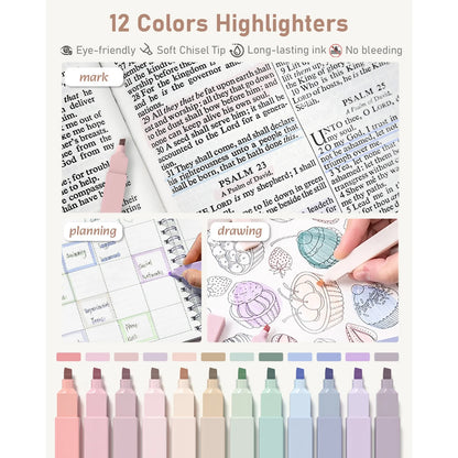 39 PCS Cute Supplies with Pen Case- 5 Black Ink Gel Pens, 12 Pastel Highlighters, 6 Aesthetic Mechanical Pencils Set for Stationary College Essentials (Cream)