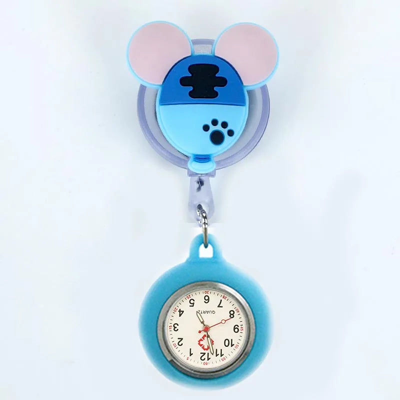 Retractable Cartoon Pattern Nurse Doctor Pocket Hang Clips Watches Colourful Hospital Medical Women Mens Badge Reel Clock