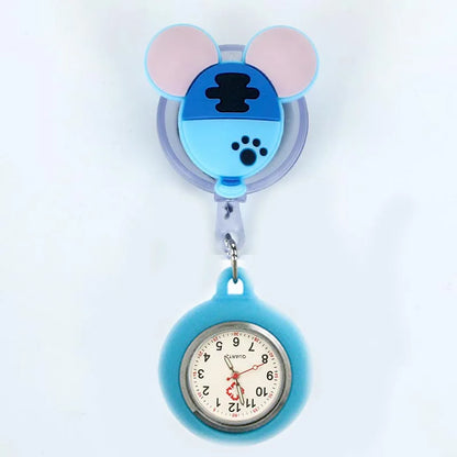 Retractable Cartoon Pattern Nurse Doctor Pocket Hang Clips Watches Colourful Hospital Medical Women Mens Badge Reel Clock