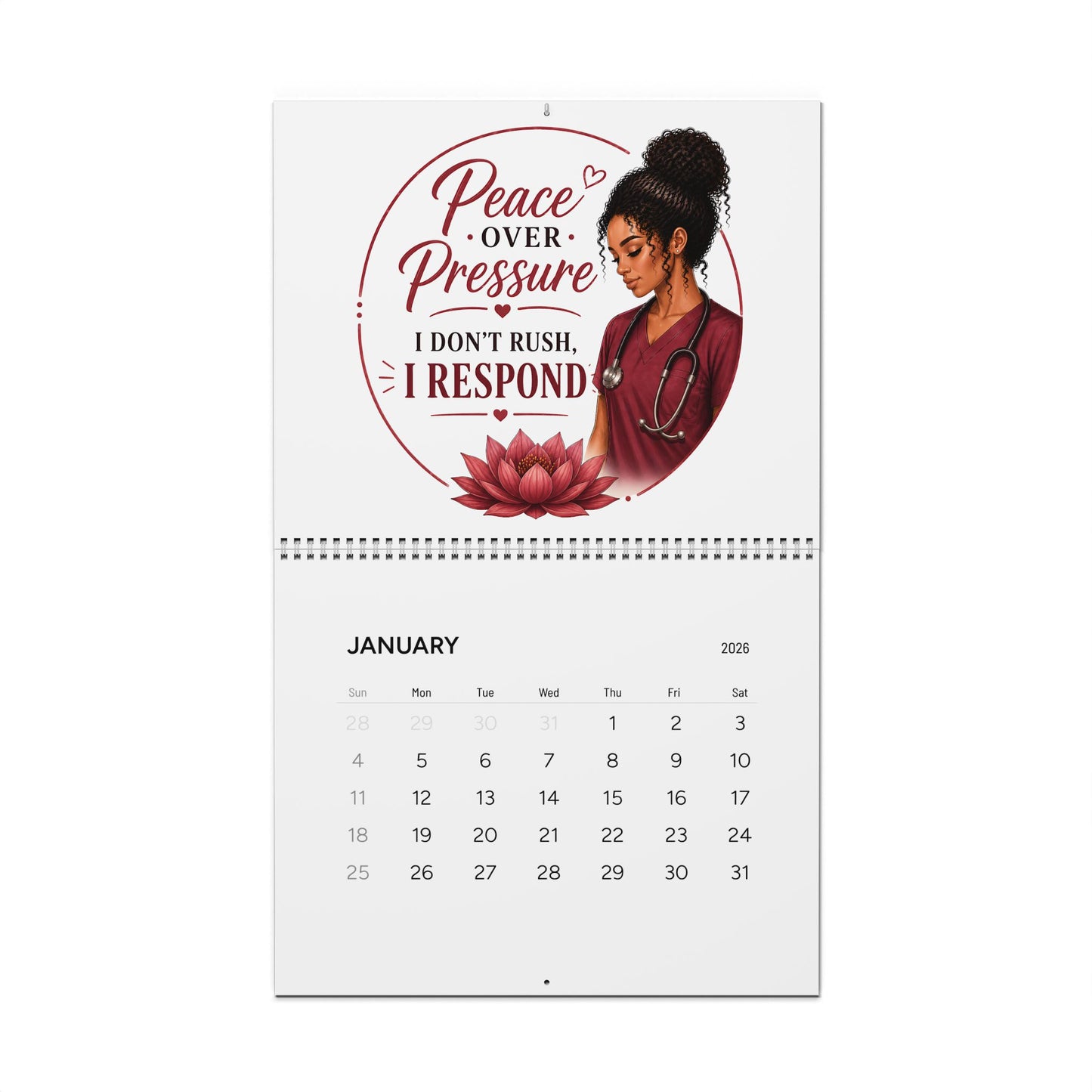 Peace Over Pressure 2026 Wall Calendar Inspirational Nurse Self-Care Calendar