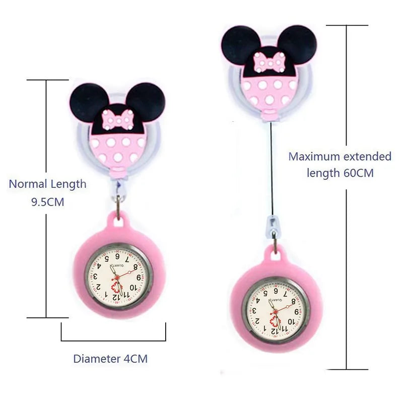 Retractable Cartoon Pattern Nurse Doctor Pocket Hang Clips Watches Colourful Hospital Medical Women Mens Badge Reel Clock