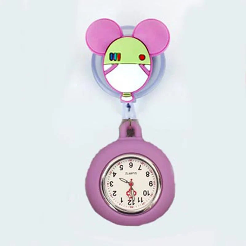 Retractable Cartoon Pattern Nurse Doctor Pocket Hang Clips Watches Colourful Hospital Medical Women Mens Badge Reel Clock