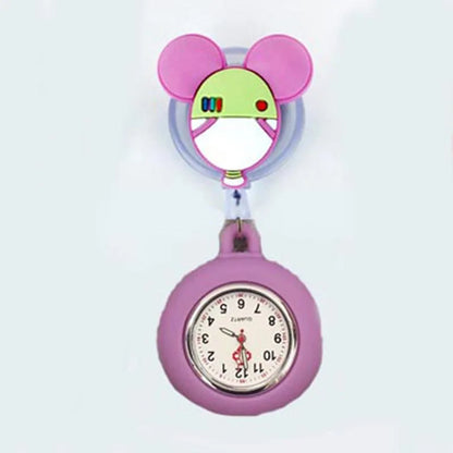Retractable Cartoon Pattern Nurse Doctor Pocket Hang Clips Watches Colourful Hospital Medical Women Mens Badge Reel Clock