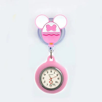 Retractable Cartoon Pattern Nurse Doctor Pocket Hang Clips Watches Colourful Hospital Medical Women Mens Badge Reel Clock