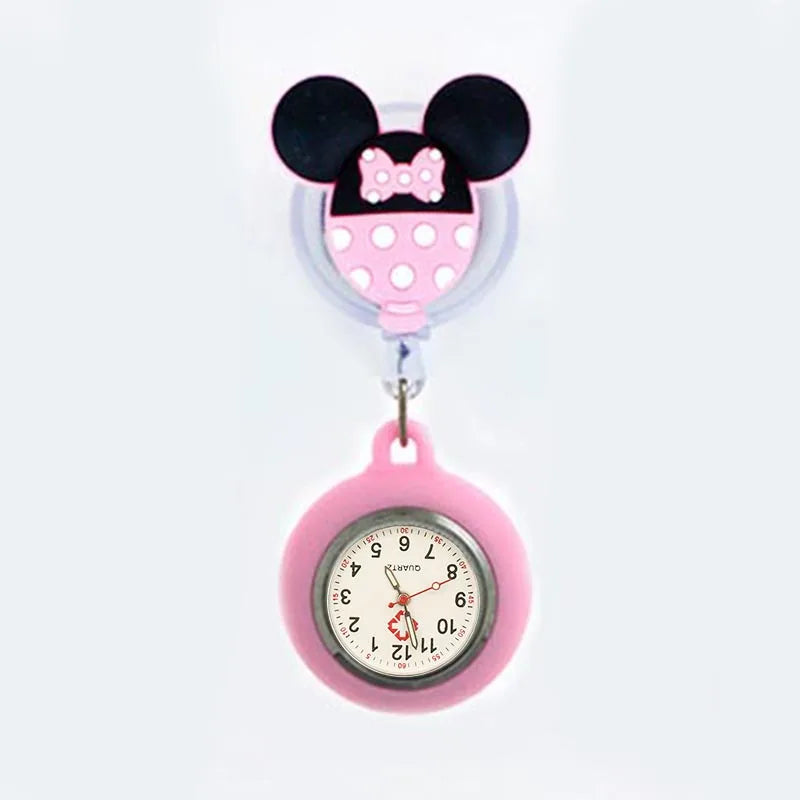Retractable Cartoon Pattern Nurse Doctor Pocket Hang Clips Watches Colourful Hospital Medical Women Mens Badge Reel Clock