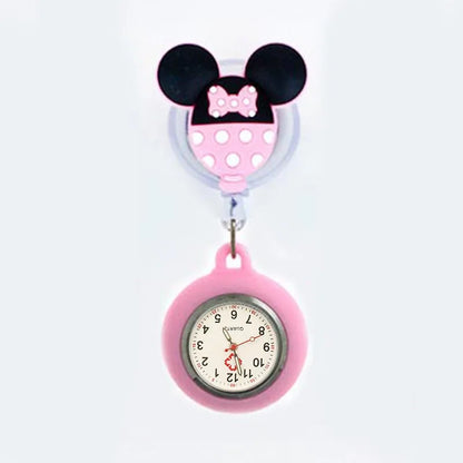 Retractable Cartoon Pattern Nurse Doctor Pocket Hang Clips Watches Colourful Hospital Medical Women Mens Badge Reel Clock