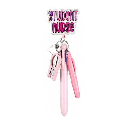 Cross-Border Hot-Selling Macaron Nurse Pen Set Telescopic Badge Holder Easy-Pull Buckle Id Buckle Medical Scissors Pendant