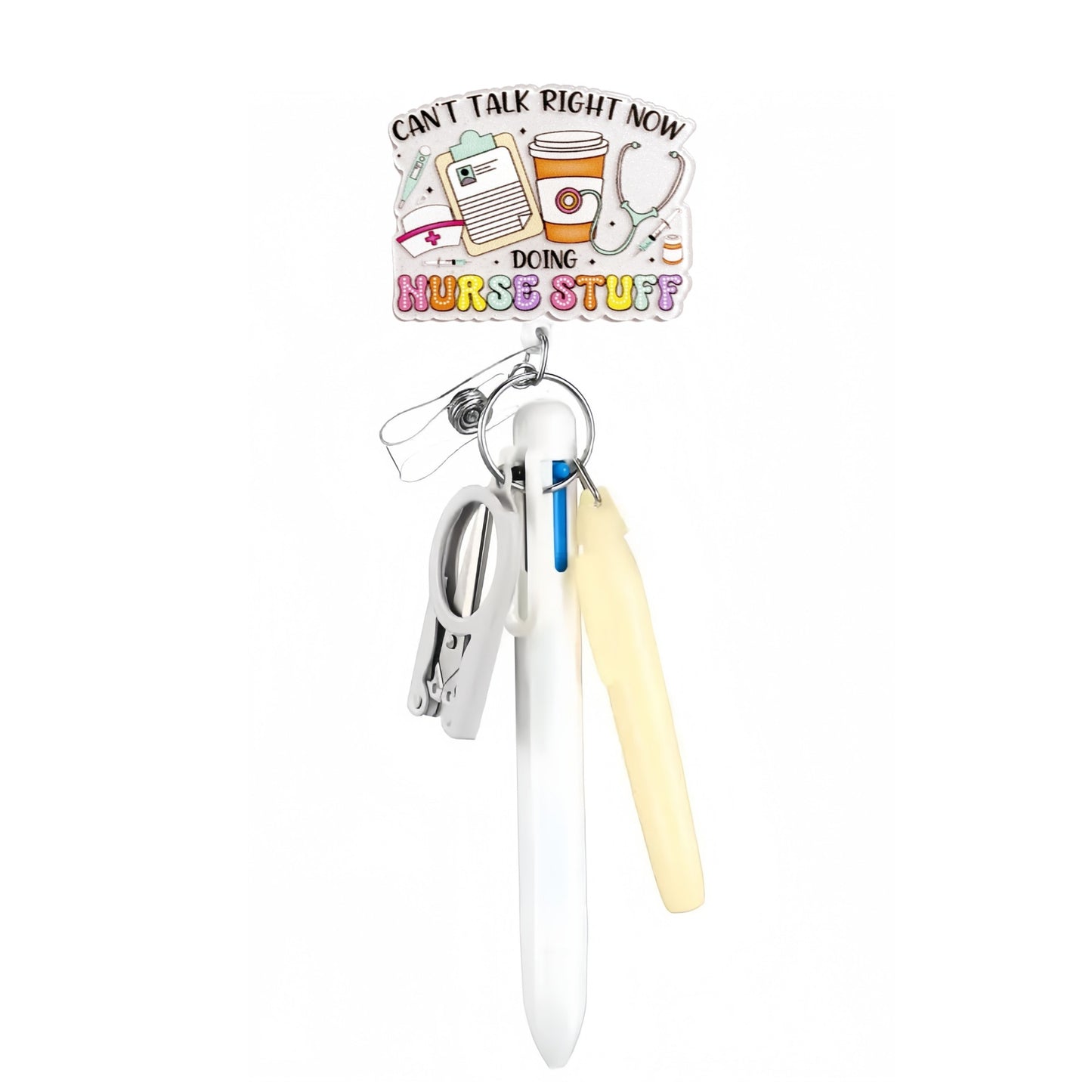 Cross-Border Hot-Selling Macaron Nurse Pen Set Telescopic Badge Holder Easy-Pull Buckle Id Buckle Medical Scissors Pendant