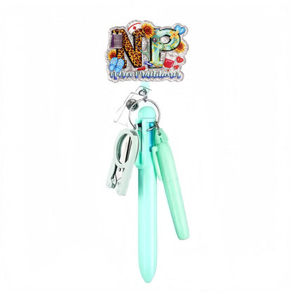 Cross-Border Hot-Selling Macaron Nurse Pen Set Telescopic Badge Holder Easy-Pull Buckle Id Buckle Medical Scissors Pendant