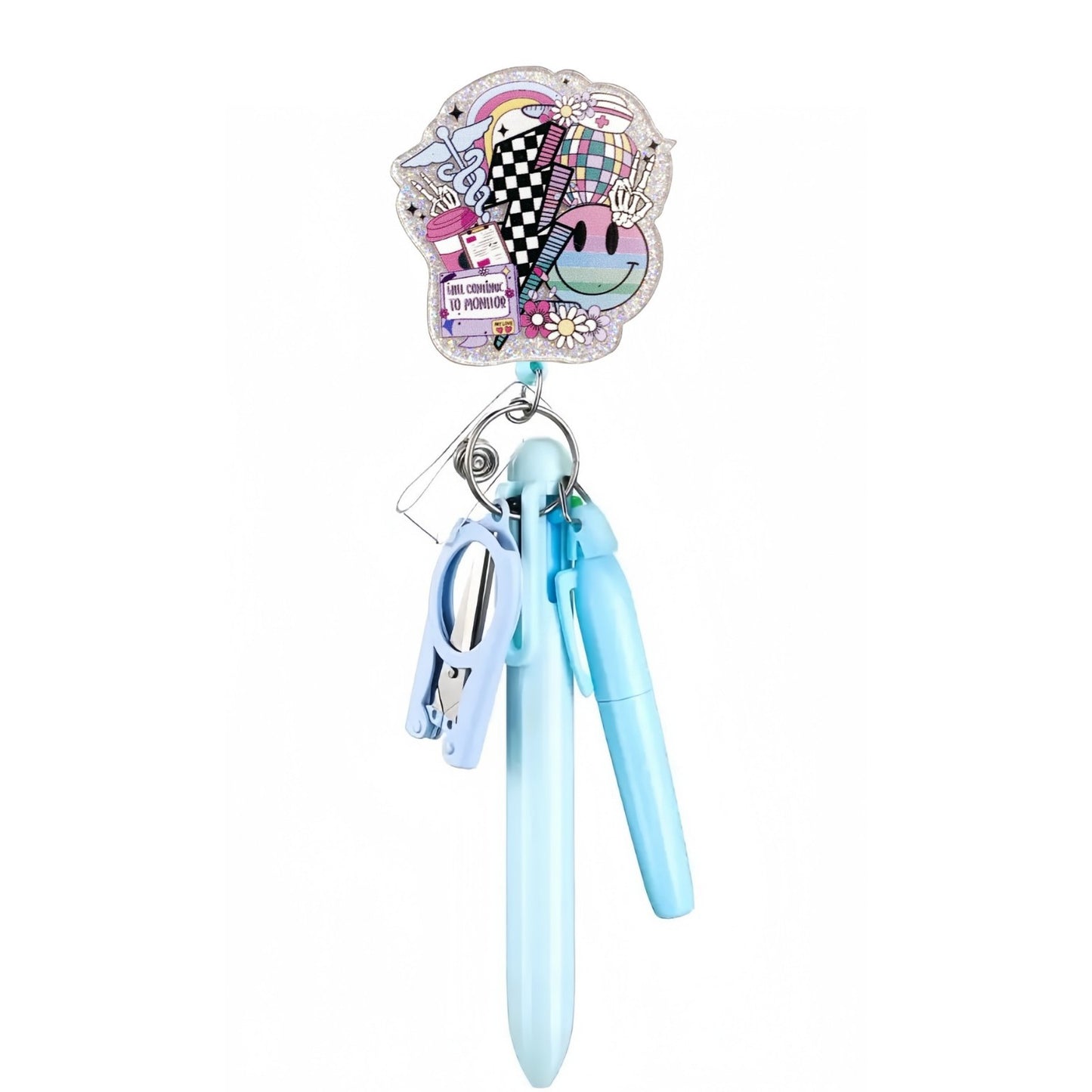 Cross-Border Hot-Selling Macaron Nurse Pen Set Telescopic Badge Holder Easy-Pull Buckle Id Buckle Medical Scissors Pendant