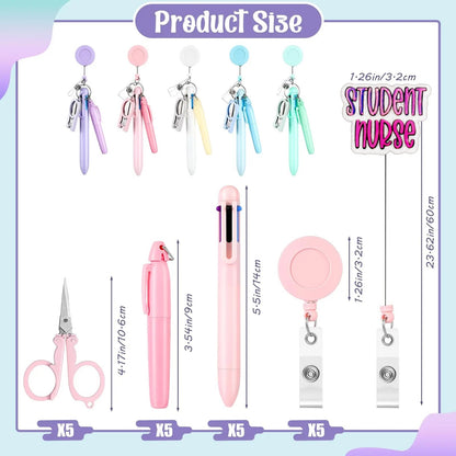 Cross-Border Hot-Selling Macaron Nurse Pen Set Telescopic Badge Holder Easy-Pull Buckle Id Buckle Medical Scissors Pendant
