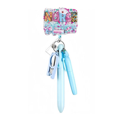 Cross-Border Hot-Selling Macaron Nurse Pen Set Telescopic Badge Holder Easy-Pull Buckle Id Buckle Medical Scissors Pendant