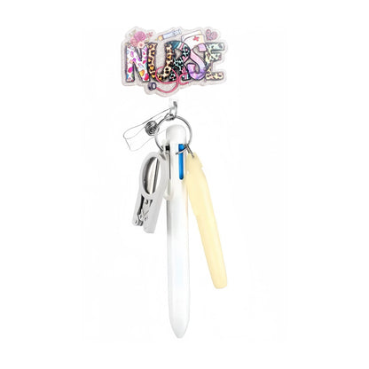 Cross-Border Hot-Selling Macaron Nurse Pen Set Telescopic Badge Holder Easy-Pull Buckle Id Buckle Medical Scissors Pendant
