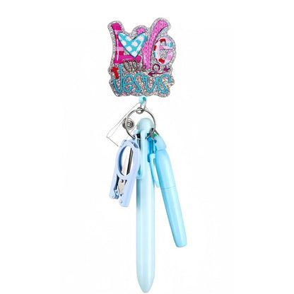 Cross-Border Hot-Selling Macaron Nurse Pen Set Telescopic Badge Holder Easy-Pull Buckle Id Buckle Medical Scissors Pendant