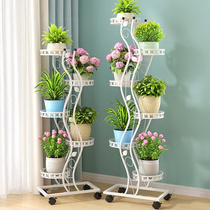 Multi-Layer Movable Space-Saving Flower Rack Balcony Living Room Tv Cabinet Side Potted Plant Rack Balcony Floor-Standing Flower Rack