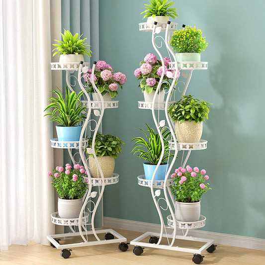 Multi-Layer Movable Space-Saving Flower Rack Balcony Living Room Tv Cabinet Side Potted Plant Rack Balcony Floor-Standing Flower Rack