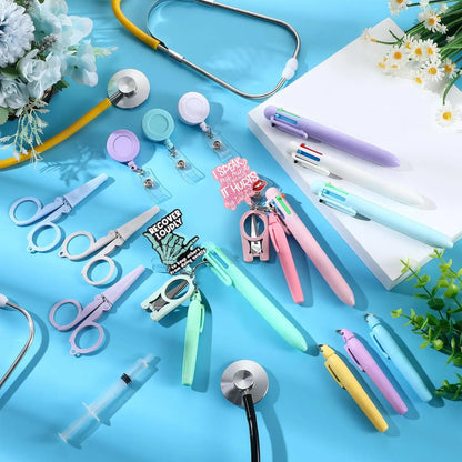 Cross-Border Hot-Selling Macaron Nurse Pen Set Telescopic Badge Holder Easy-Pull Buckle Id Buckle Medical Scissors Pendant