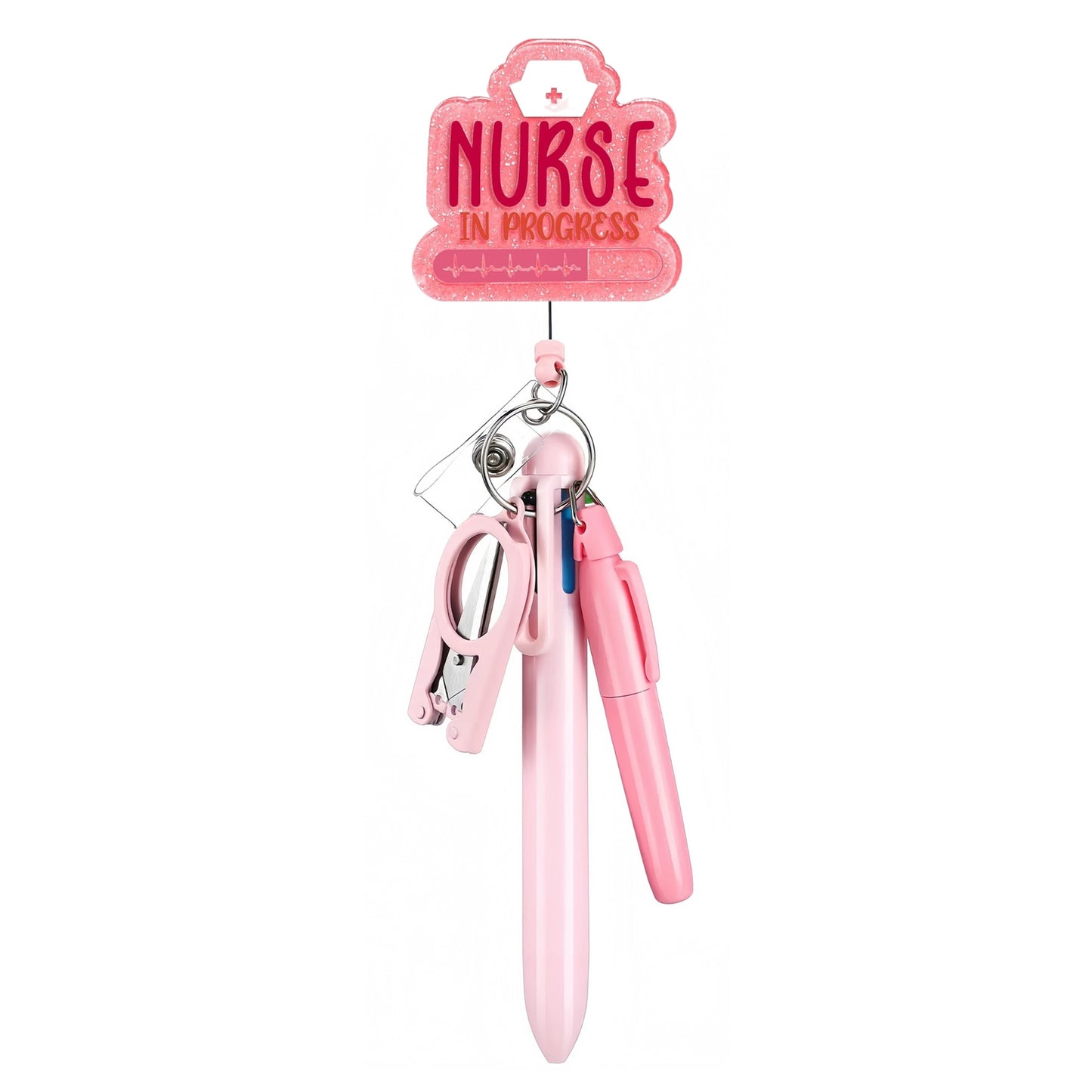 Cross-Border Hot-Selling Macaron Nurse Pen Set Telescopic Badge Holder Easy-Pull Buckle Id Buckle Medical Scissors Pendant