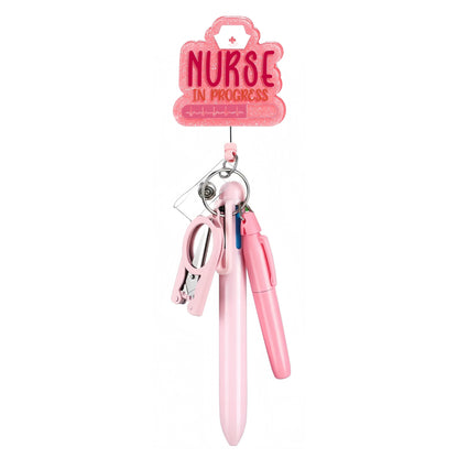 Cross-Border Hot-Selling Macaron Nurse Pen Set Telescopic Badge Holder Easy-Pull Buckle Id Buckle Medical Scissors Pendant