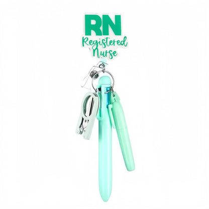 Cross-Border Hot-Selling Macaron Nurse Pen Set Telescopic Badge Holder Easy-Pull Buckle Id Buckle Medical Scissors Pendant