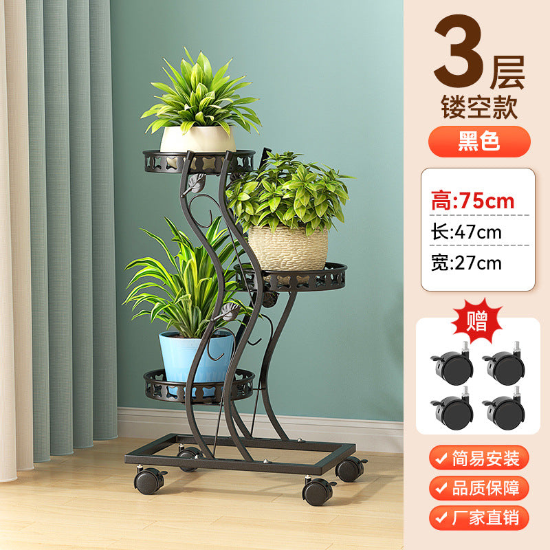 Multi-Layer Movable Space-Saving Flower Rack Balcony Living Room Tv Cabinet Side Potted Plant Rack Balcony Floor-Standing Flower Rack