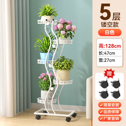Multi-Layer Movable Space-Saving Flower Rack Balcony Living Room Tv Cabinet Side Potted Plant Rack Balcony Floor-Standing Flower Rack