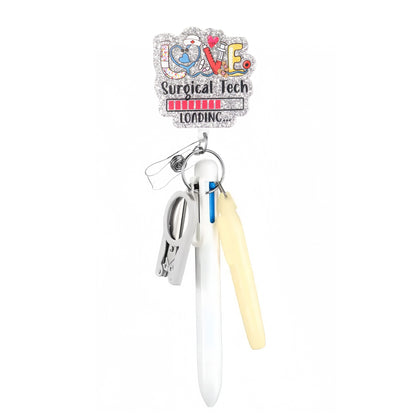 Cross-Border Hot-Selling Macaron Nurse Pen Set Telescopic Badge Holder Easy-Pull Buckle Id Buckle Medical Scissors Pendant