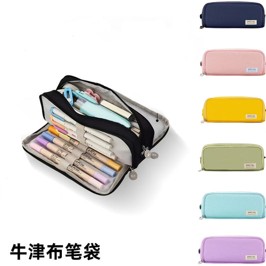 Cross-Border Double-Opening Window Pencil Case, Large Capacity Pencil Box, Multi-Color Simple Korean-Style Pencil Case, Stationery Storage for Junior High School and Primary School Students