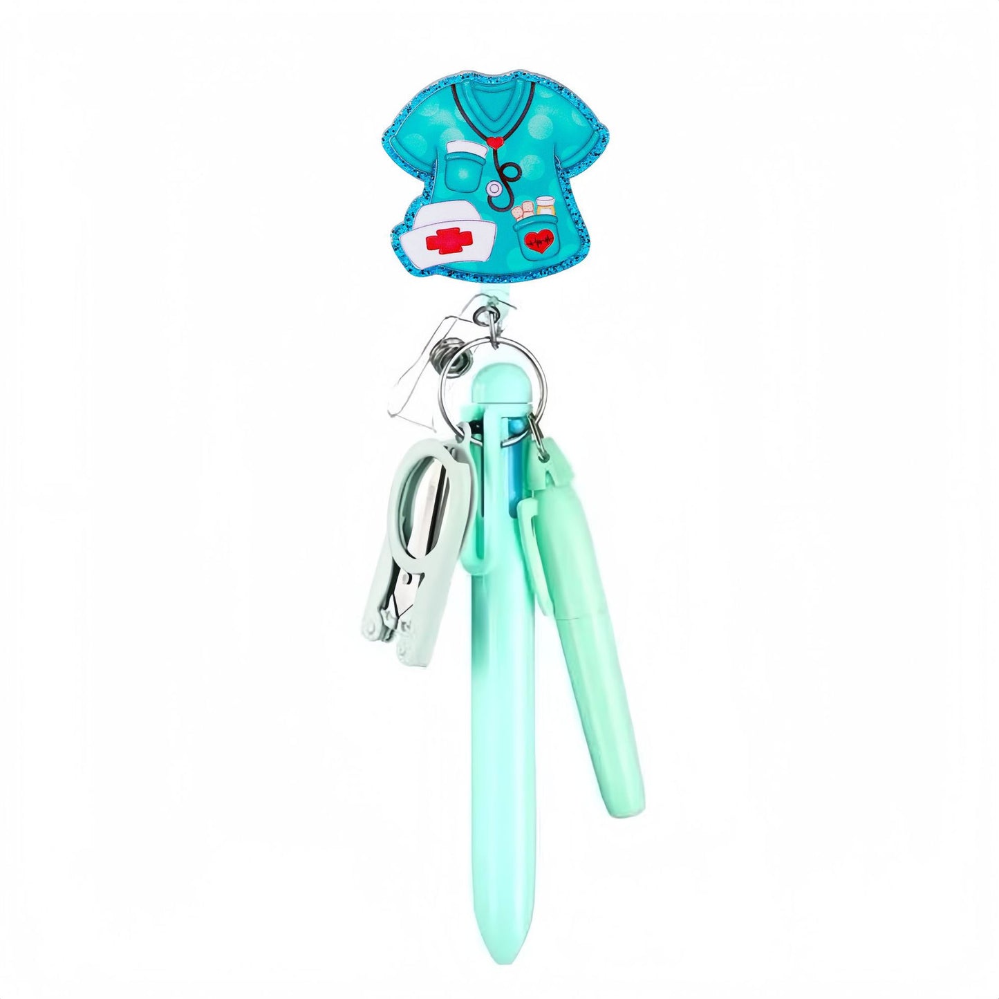 Cross-Border Hot-Selling Macaron Nurse Pen Set Telescopic Badge Holder Easy-Pull Buckle Id Buckle Medical Scissors Pendant