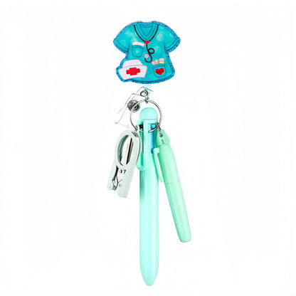 Cross-Border Hot-Selling Macaron Nurse Pen Set Telescopic Badge Holder Easy-Pull Buckle Id Buckle Medical Scissors Pendant