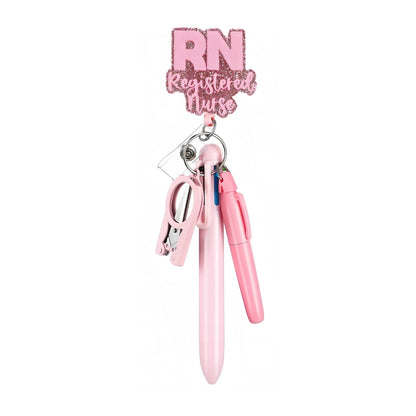 Cross-Border Hot-Selling Macaron Nurse Pen Set Telescopic Badge Holder Easy-Pull Buckle Id Buckle Medical Scissors Pendant
