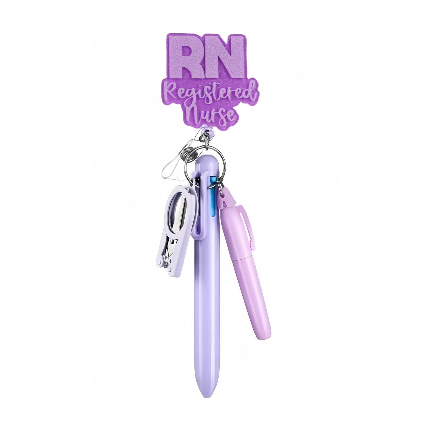 Cross-Border Hot-Selling Macaron Nurse Pen Set Telescopic Badge Holder Easy-Pull Buckle Id Buckle Medical Scissors Pendant