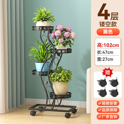 Multi-Layer Movable Space-Saving Flower Rack Balcony Living Room Tv Cabinet Side Potted Plant Rack Balcony Floor-Standing Flower Rack
