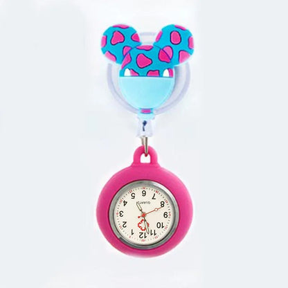 Retractable Cartoon Pattern Nurse Doctor Pocket Hang Clips Watches Colourful Hospital Medical Women Mens Badge Reel Clock