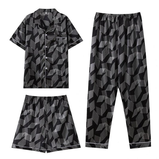 Men Ice Silk Double Short Suit Pajamas