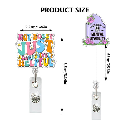 Acrylic English Badge Holder Clip Rotating Alligator Clip Retractable Badge Reel for Doctor Nurse Teacher Student Halloween Gift