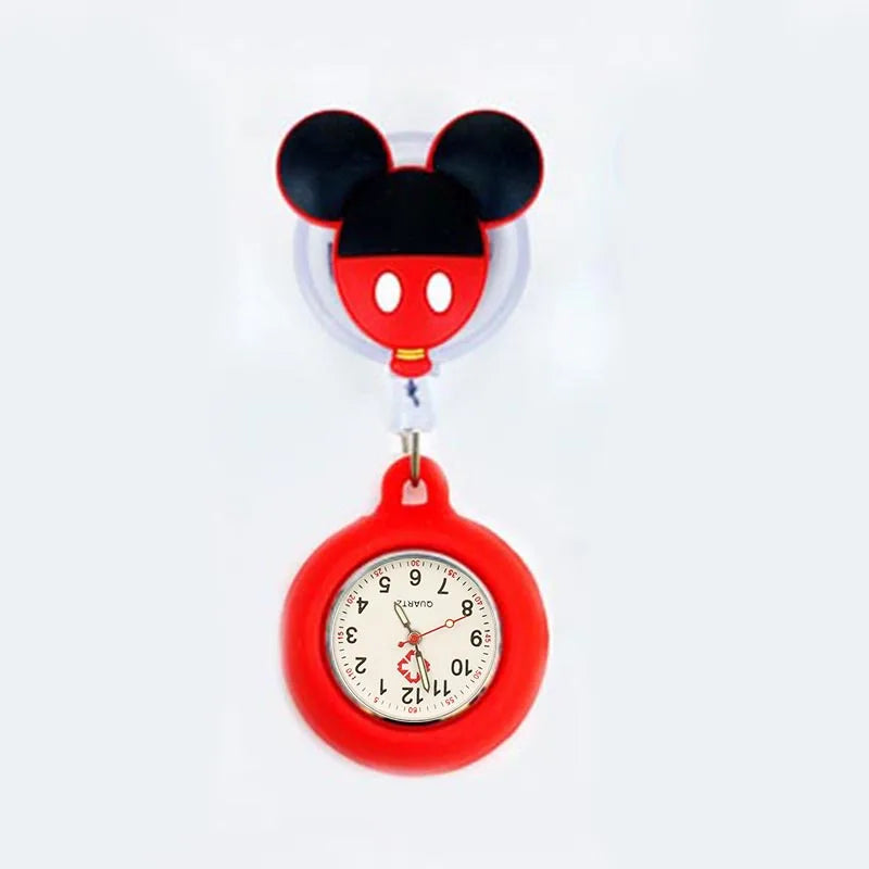 Retractable Cartoon Pattern Nurse Doctor Pocket Hang Clips Watches Colourful Hospital Medical Women Mens Badge Reel Clock