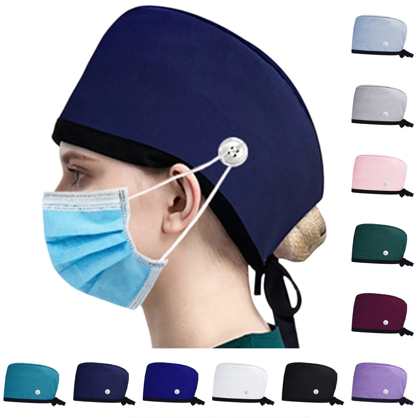 Solid Color Scrub Caps Button Hat Headwear Clinic Nursing Caps Doctors Nurse Healthcare Working Hat Nursing Caps